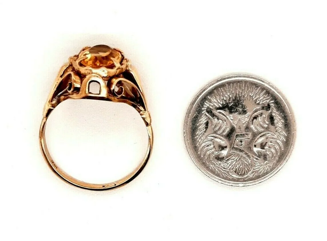 Citrine 9ct Yellow Gold Ring with Scroll Setting