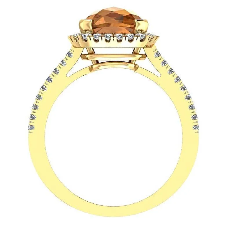 Citrine Cushion Diamond Halo Ring 18K Yellow Gold