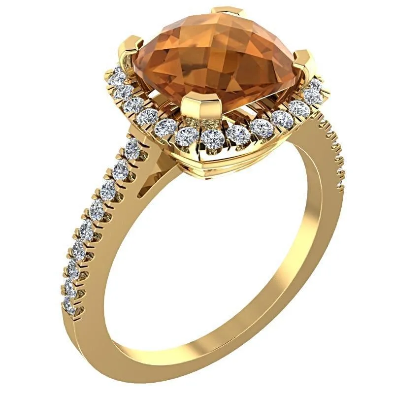 Citrine Cushion Diamond Halo Ring 18K Yellow Gold