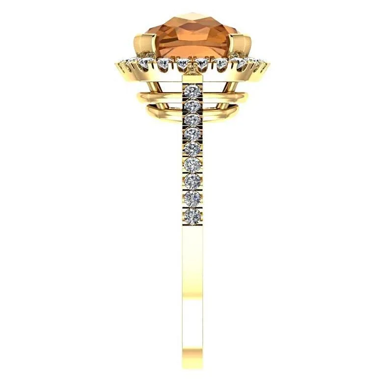 Citrine Cushion Diamond Halo Ring 18K Yellow Gold