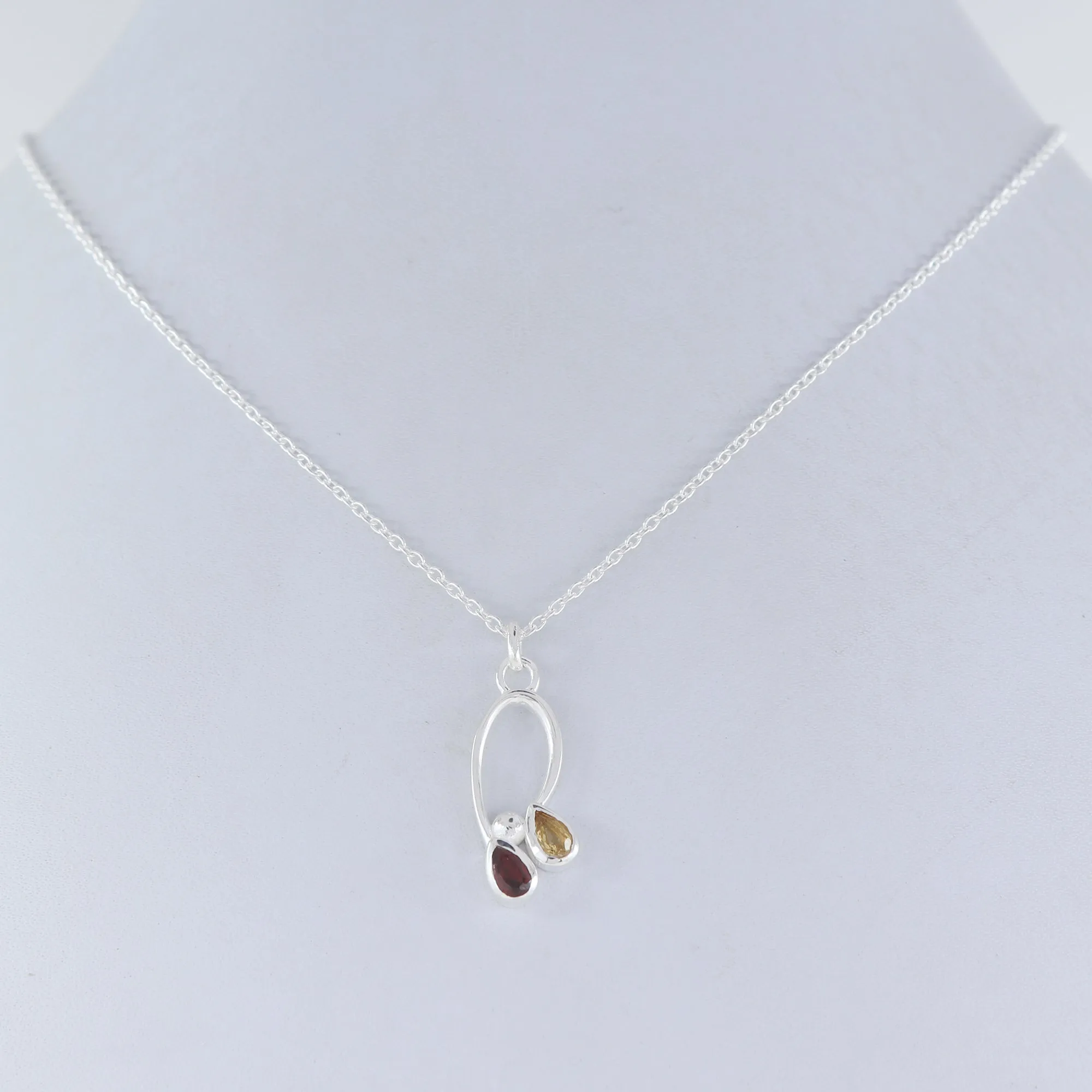 Citrine, Garnet Gemstoe Beautiful Necklace, 925 Sterling Silver Handmade Necklace