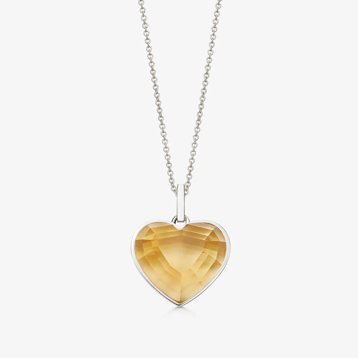 CITRINE HEART TALISMAN PENDANT NECKLACE SILVER (MEDIUM)