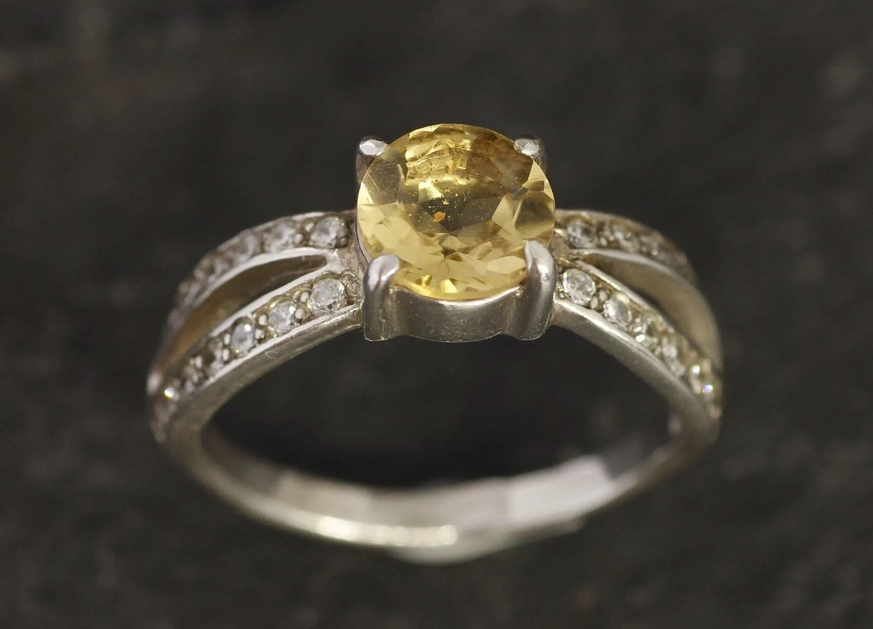Citrine Ring - Round Yellow Ring - Split Shank Ring