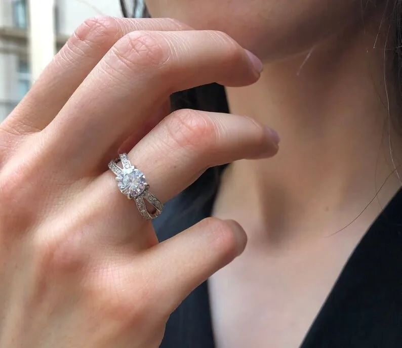 Citrine Ring - Round Yellow Ring - Split Shank Ring