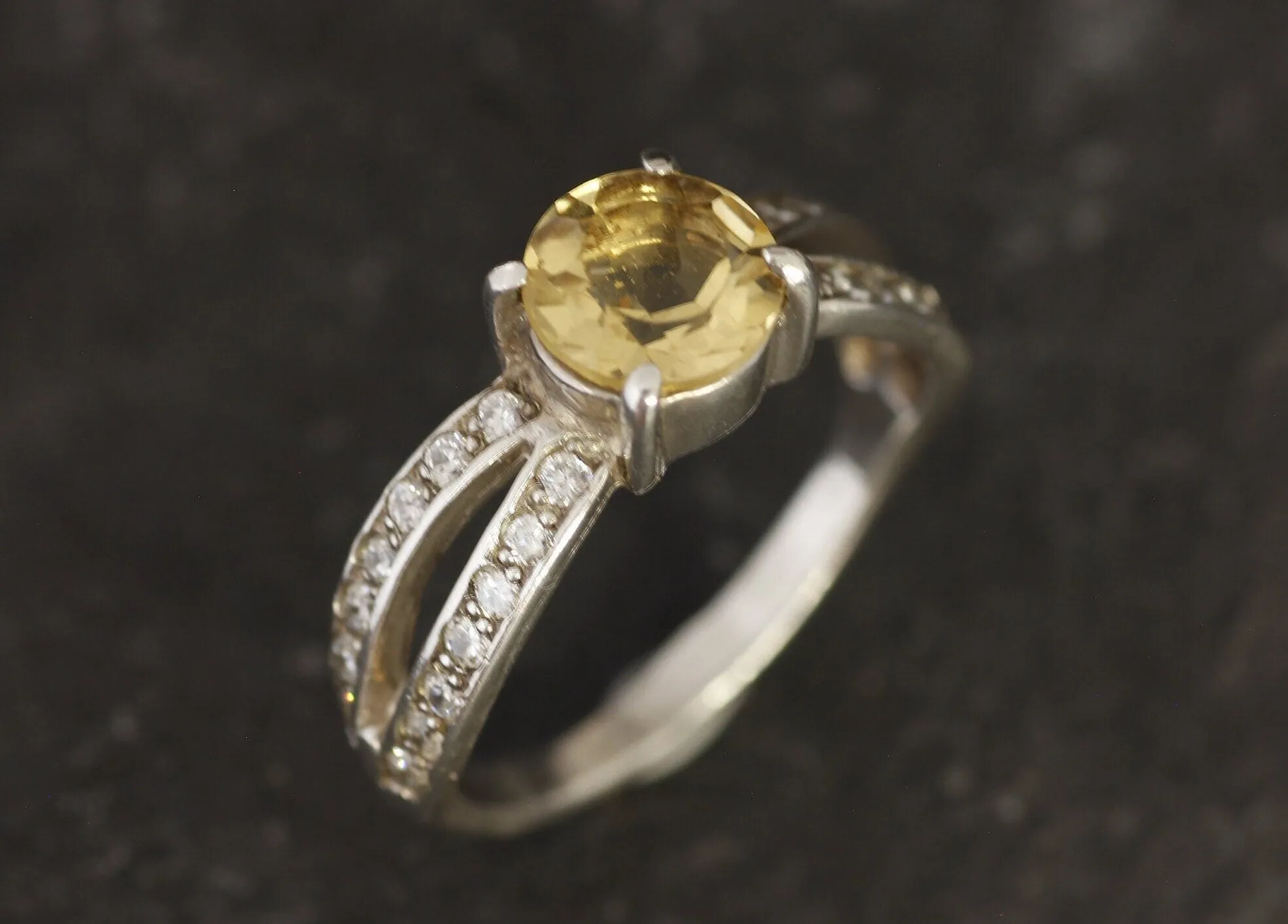 Citrine Ring - Round Yellow Ring - Split Shank Ring