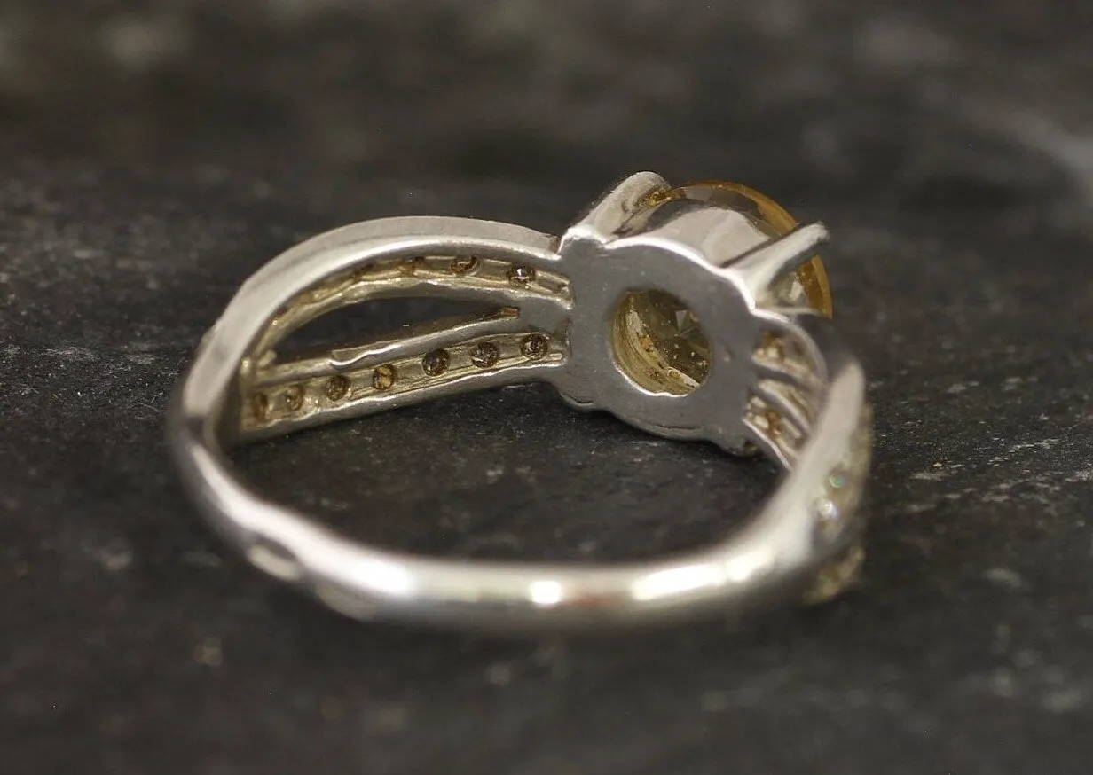 Citrine Ring - Round Yellow Ring - Split Shank Ring