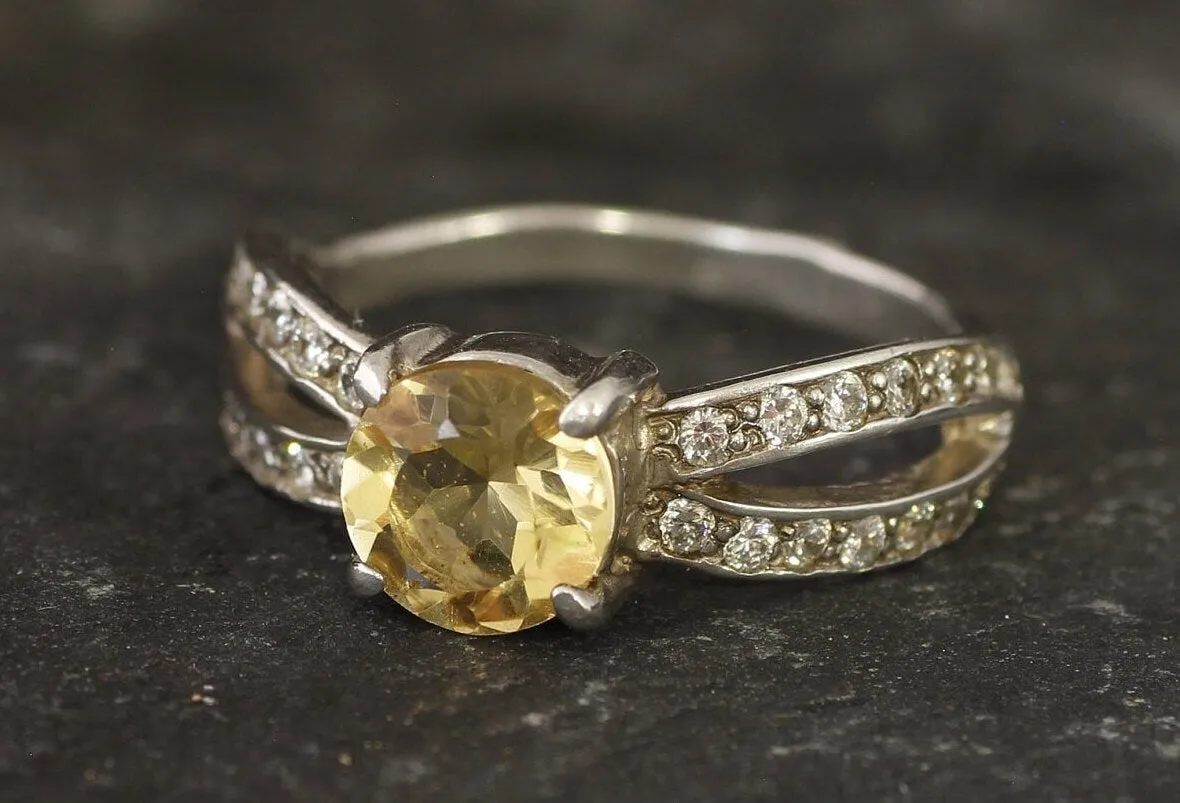Citrine Ring - Round Yellow Ring - Split Shank Ring