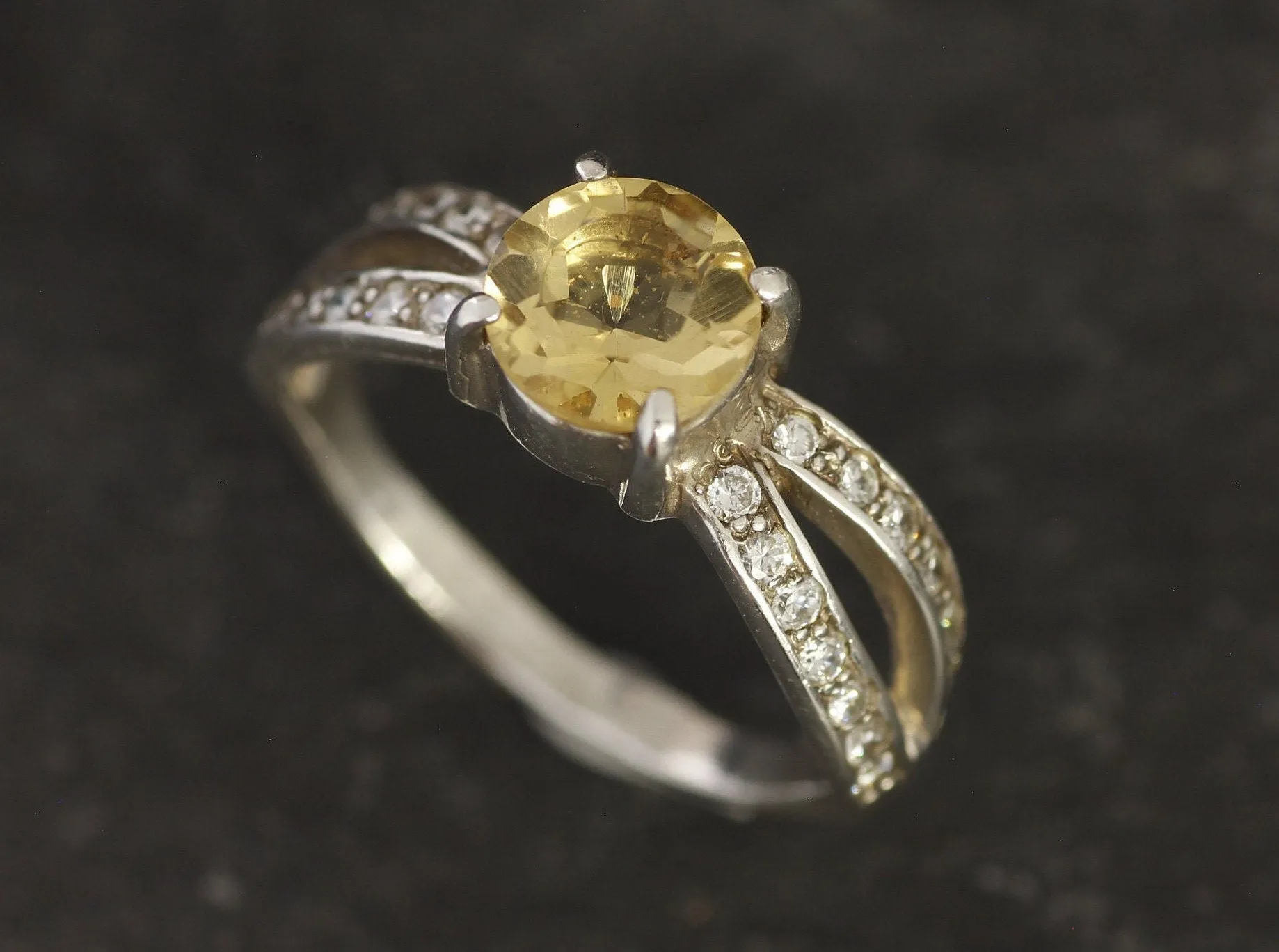 Citrine Ring - Round Yellow Ring - Split Shank Ring
