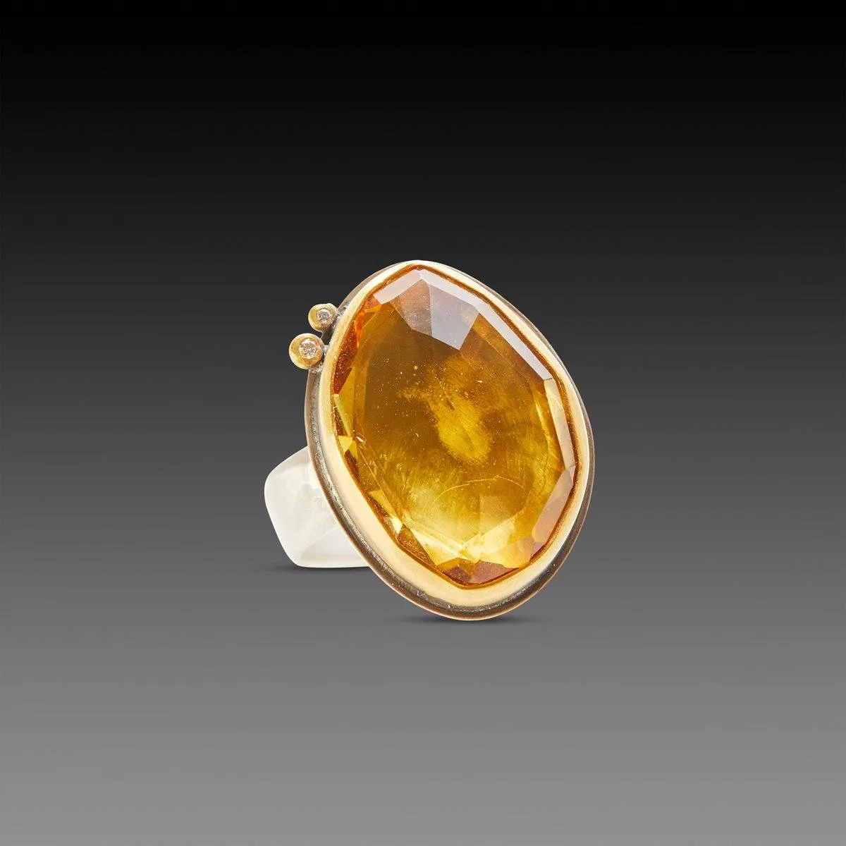 Citrine Ring with Diamond Dots