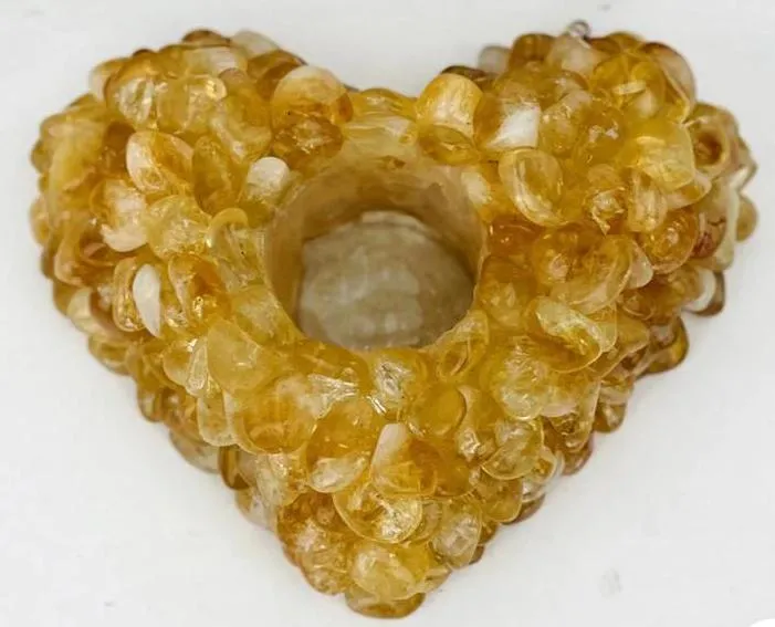 Citrine Tumbled Heart Crystal Candle Holder