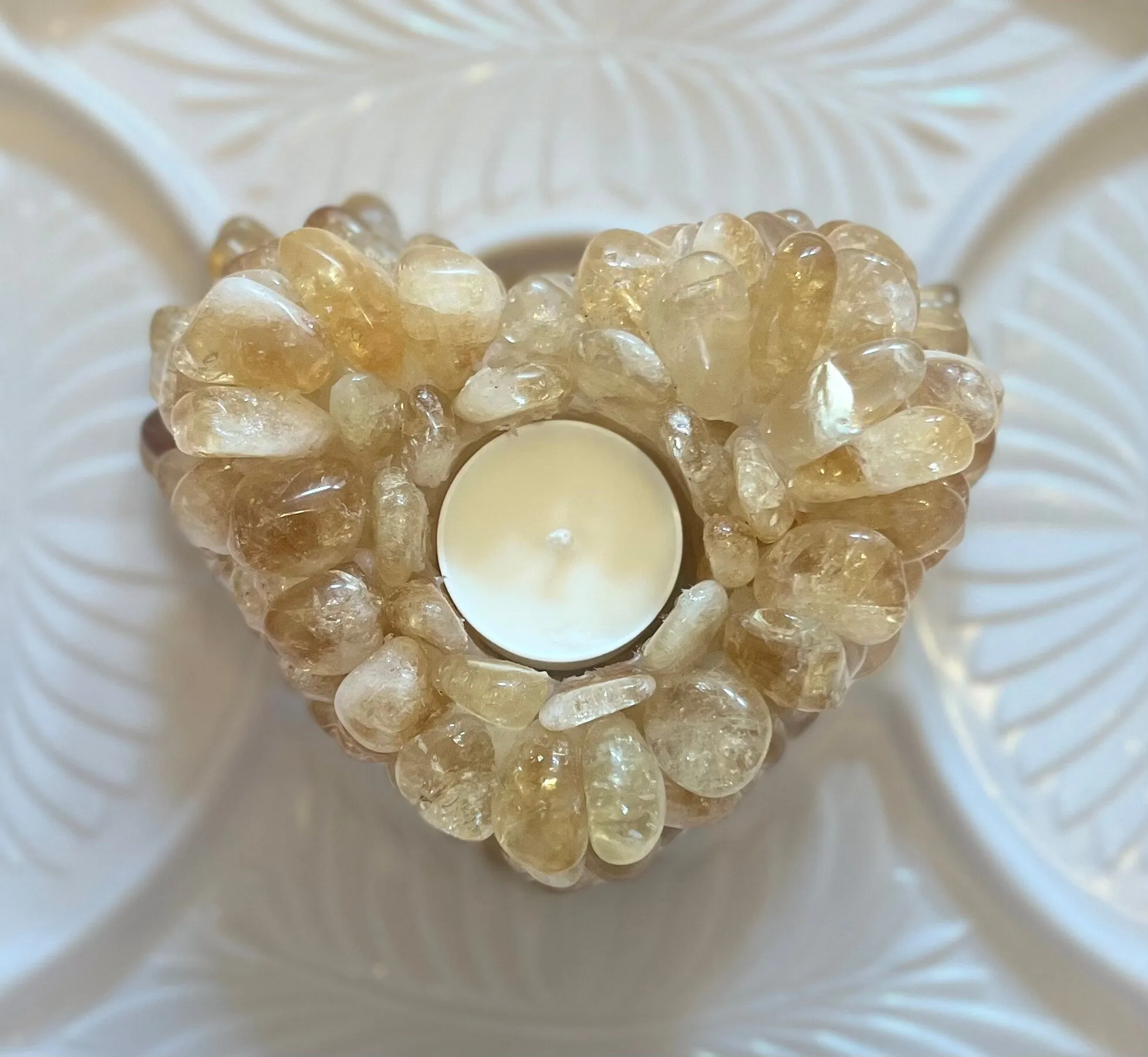 Citrine Tumbled Heart Crystal Candle Holder