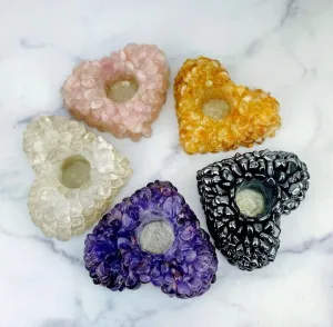 Citrine Tumbled Heart Crystal Candle Holder