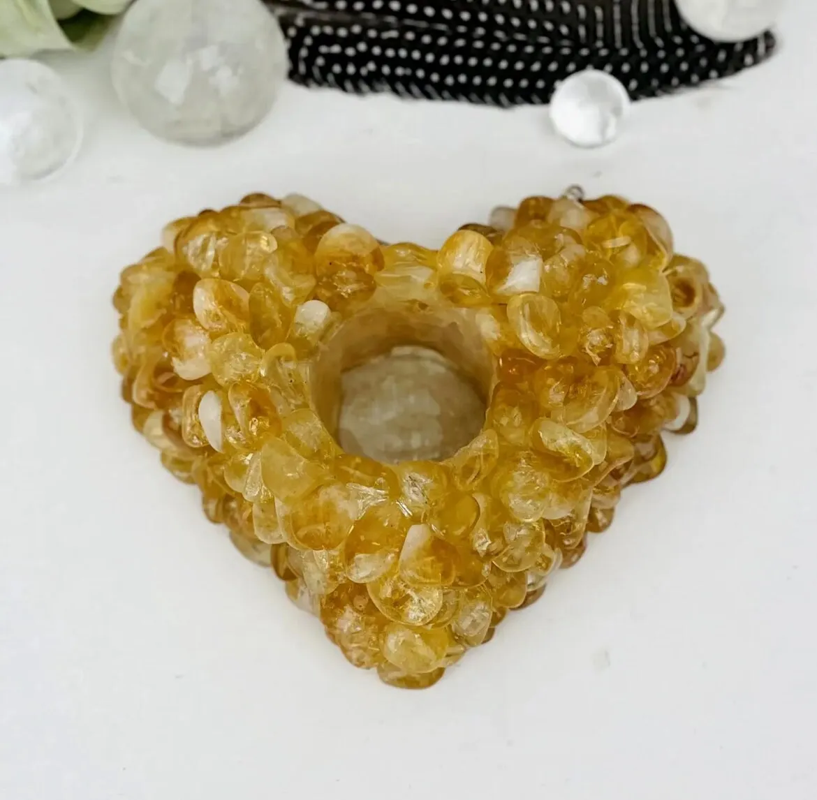 Citrine Tumbled Heart Crystal Candle Holder