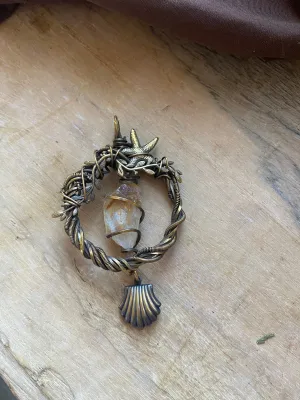 Citrine | Wire wrapped Pendant | Necklace| Boho| Copper | Shell and star| Handmade| Healing gemstone