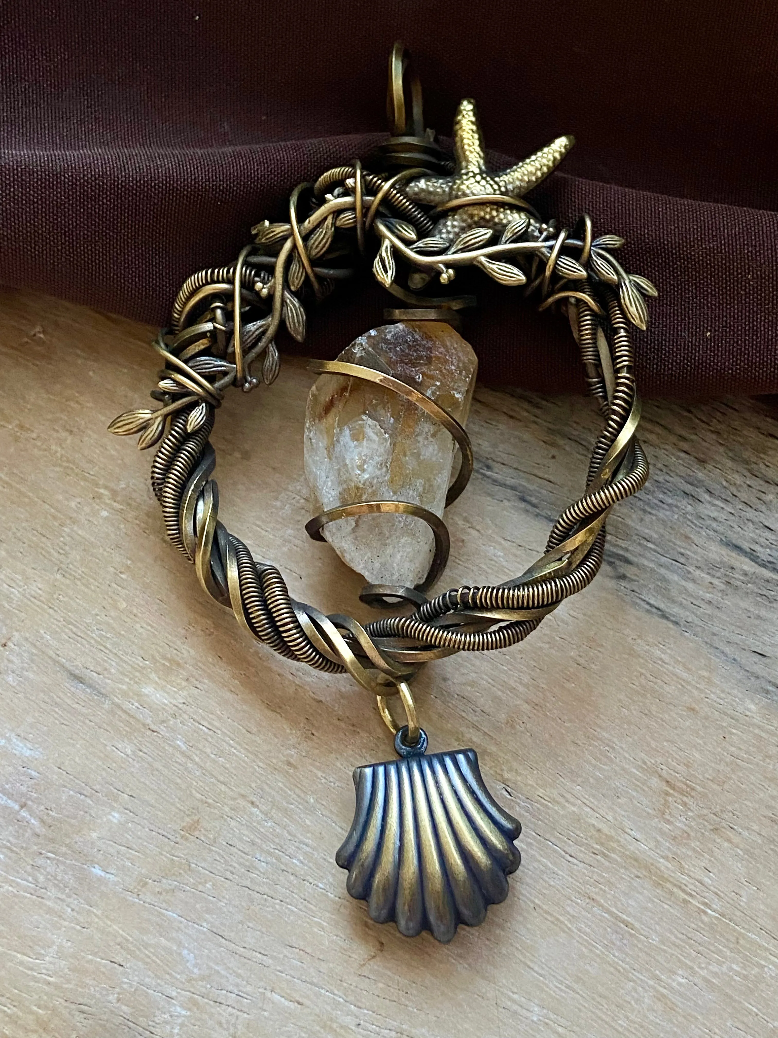 Citrine | Wire wrapped Pendant | Necklace| Boho| Copper | Shell and star| Handmade| Healing gemstone