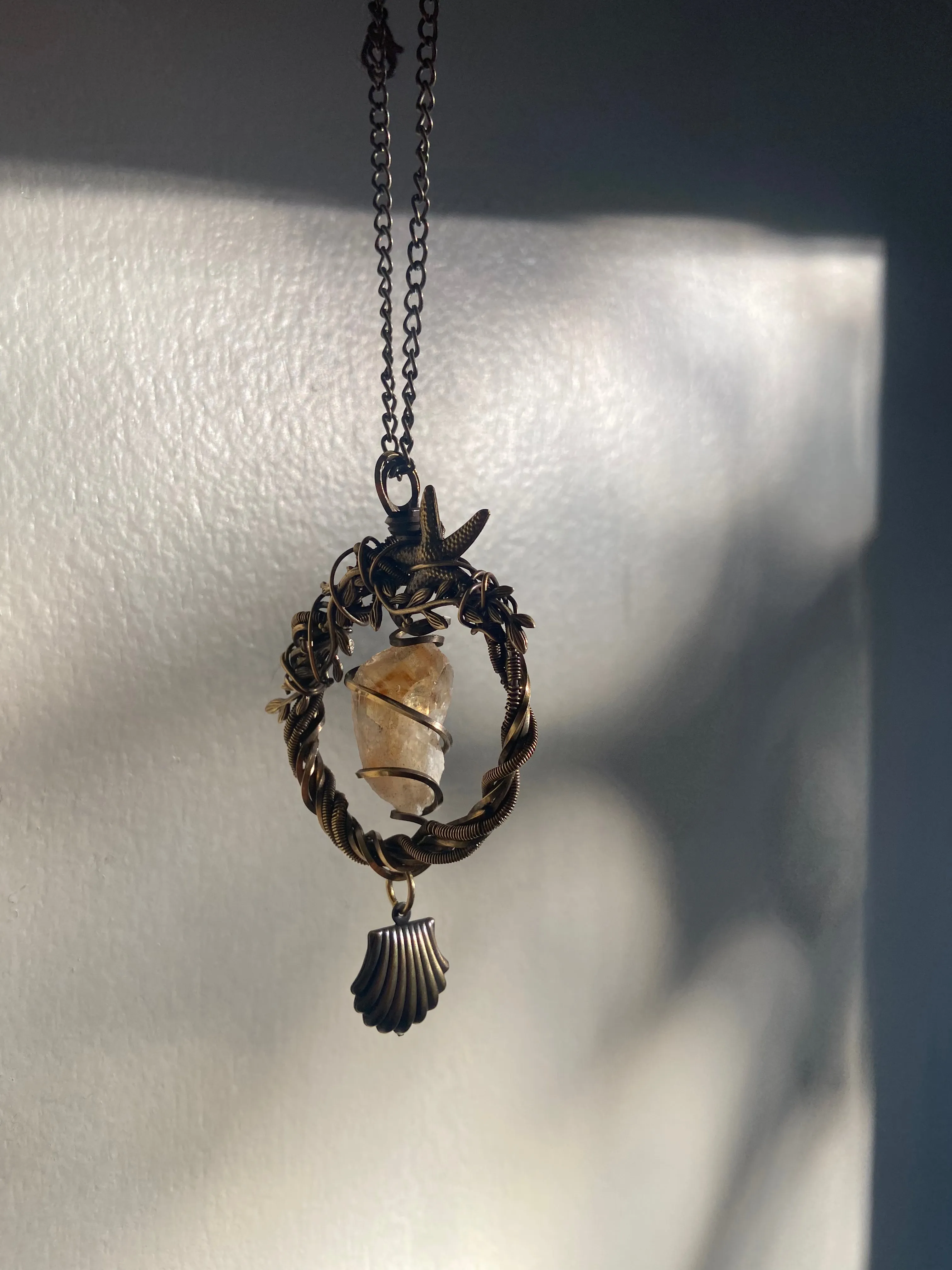Citrine | Wire wrapped Pendant | Necklace| Boho| Copper | Shell and star| Handmade| Healing gemstone