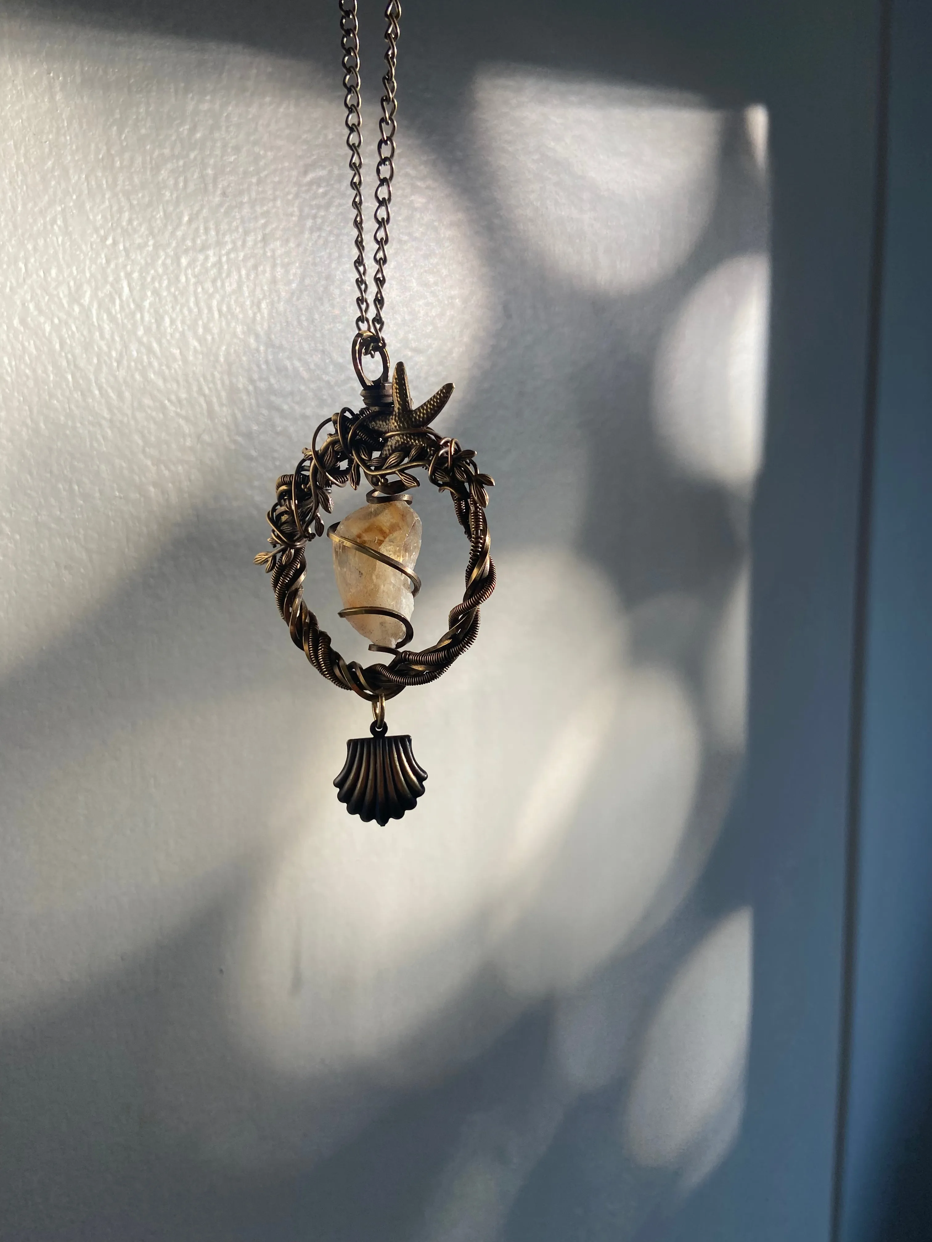 Citrine | Wire wrapped Pendant | Necklace| Boho| Copper | Shell and star| Handmade| Healing gemstone