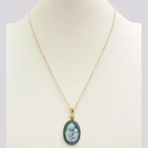 Citrine with Green and White Agate Mother and Child Cameo Necklace