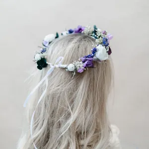 Colourful Dried Flowers Bridal Crown - Pastel Purple