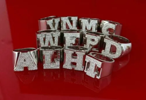 Cubic Zirconia 925 Sterling White Silver Alphabets A to Z Women's Ring Size 8