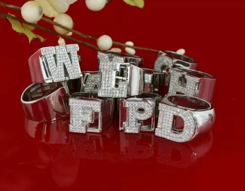 Cubic Zirconia 925 Sterling White Silver Alphabets A to Z Women's Ring Size 8