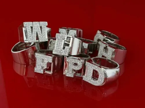 Cubic Zirconia 925 Sterling White Silver Alphabets A to Z Women's Ring Size 8
