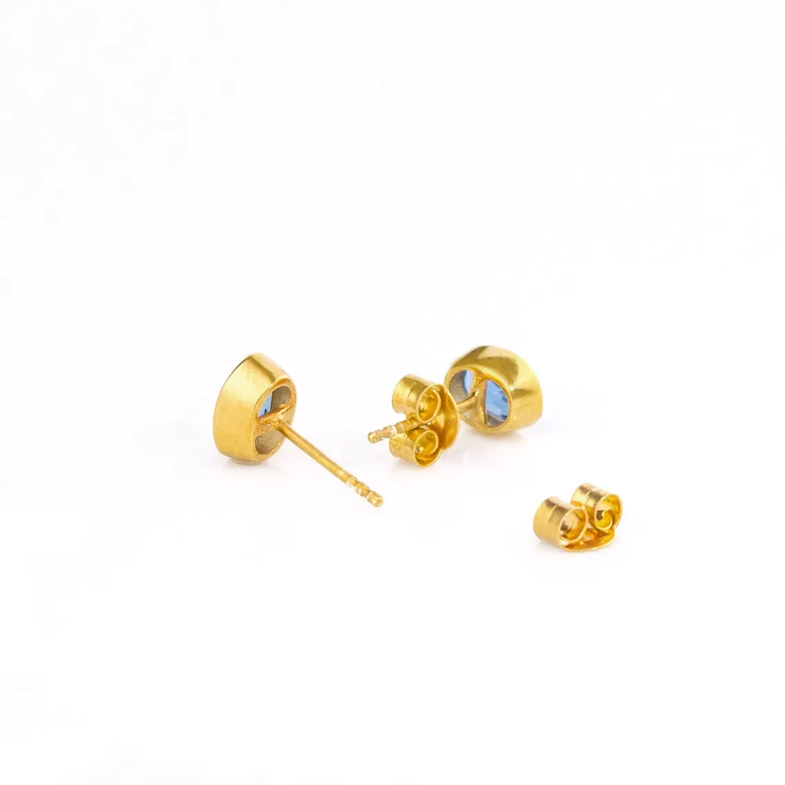 Dainty Birthstone Bezel Set Oval Stud Earrings