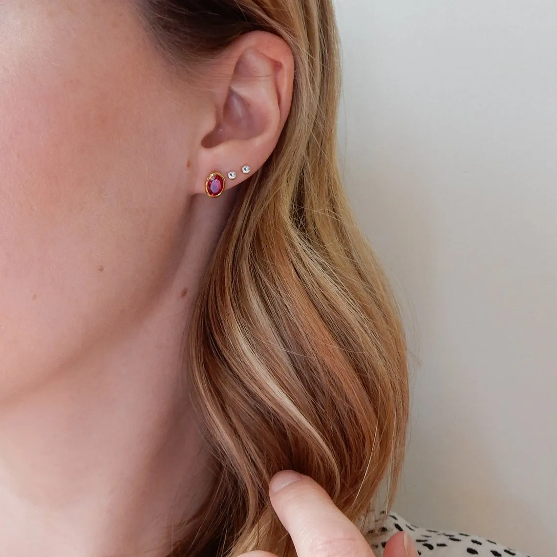 Dainty Birthstone Bezel Set Oval Stud Earrings