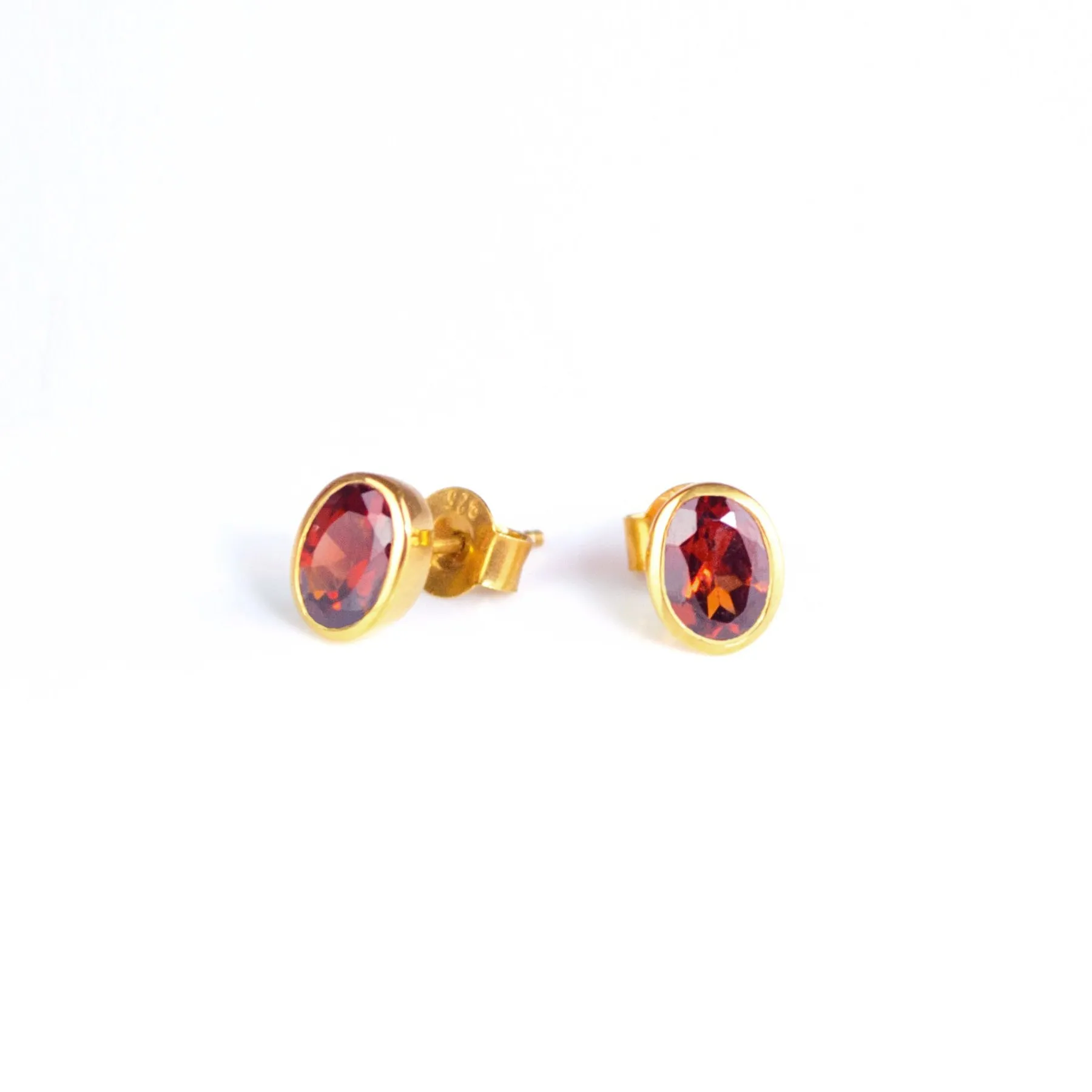 Dainty Birthstone Bezel Set Oval Stud Earrings