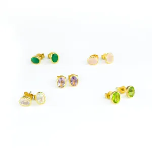 Dainty Birthstone Bezel Set Oval Stud Earrings