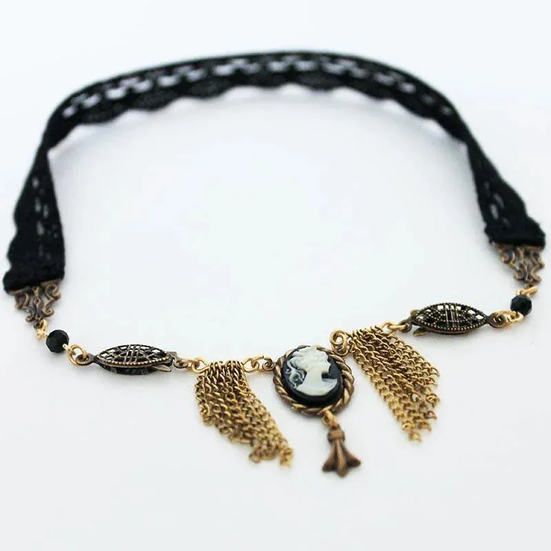 Dainty Black Lace Black Cameo Victorian Choker