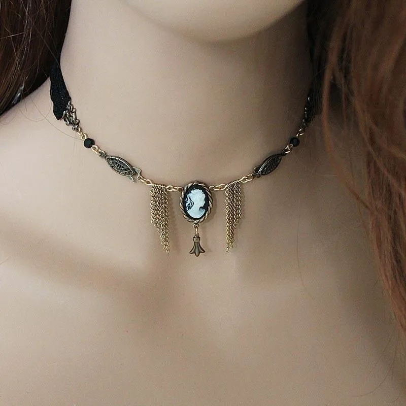 Dainty Black Lace Black Cameo Victorian Choker
