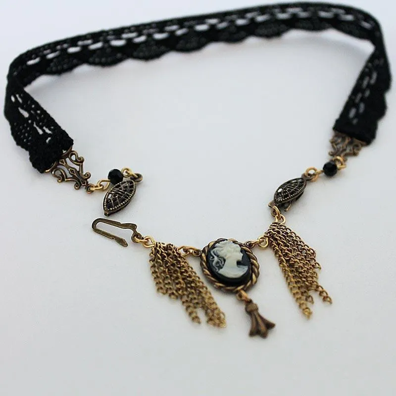 Dainty Black Lace Black Cameo Victorian Choker