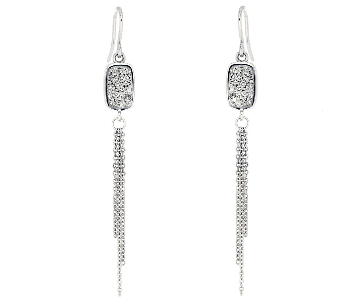 Dangling Chain Platinum Druzy Earrings