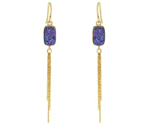 Dangling Chain Purple Rainbow Druzy 14k Vermeil Earrings