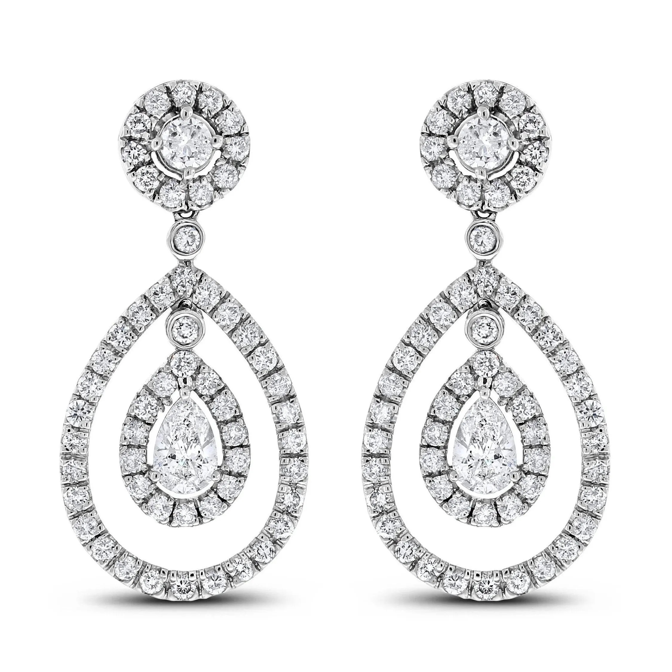 Dangling Halo Diamond Earrings (3.34 ct Diamonds) in White gold