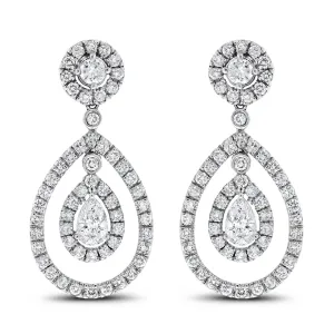 Dangling Halo Diamond Earrings (3.34 ct Diamonds) in White gold
