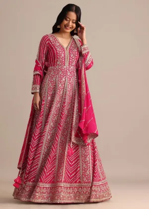 Dark Pink Silk Zari Embroidered Anarkali Suit