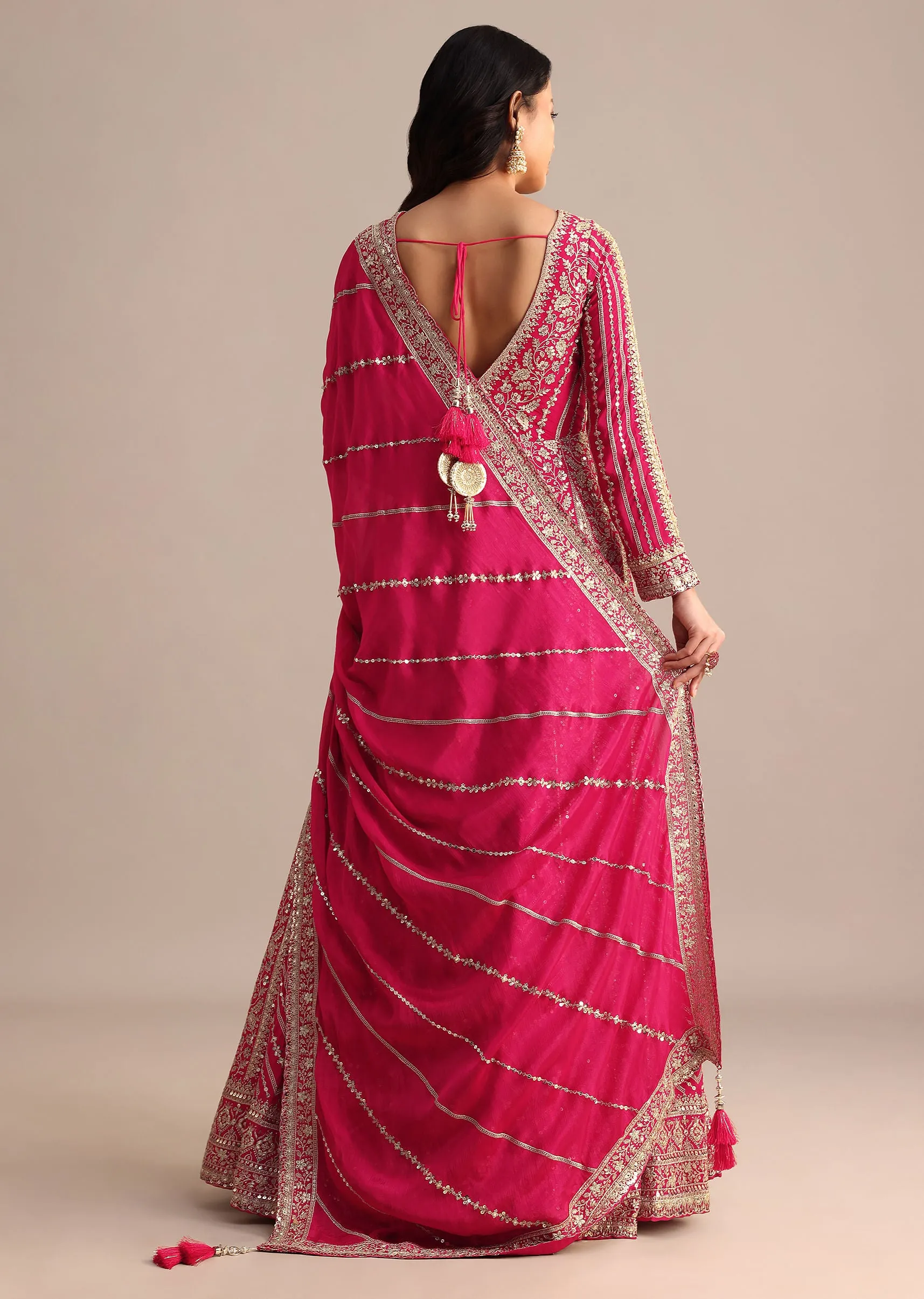 Dark Pink Silk Zari Embroidered Anarkali Suit