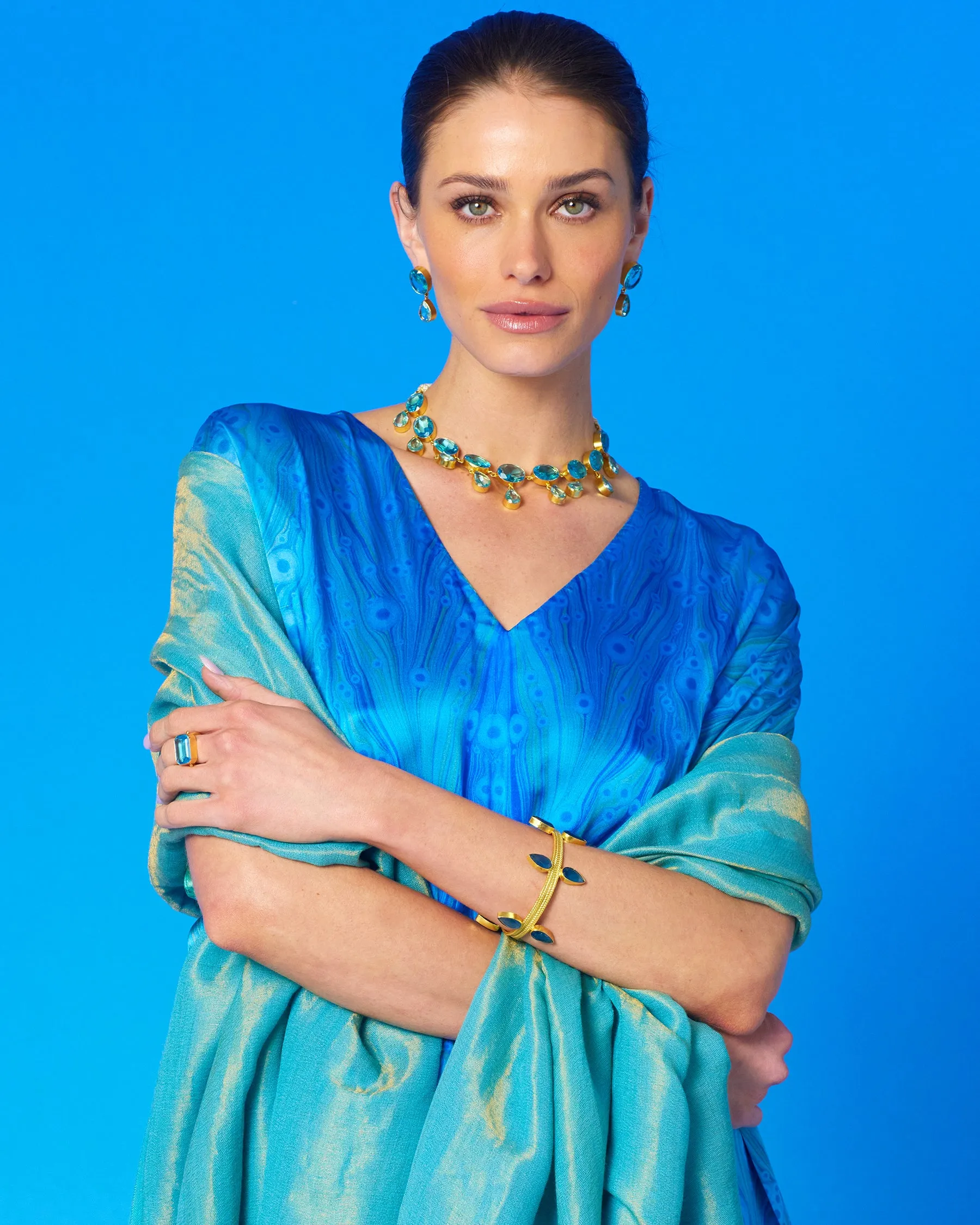 Delfina Silk Kaftan in Sea Nymph Blues