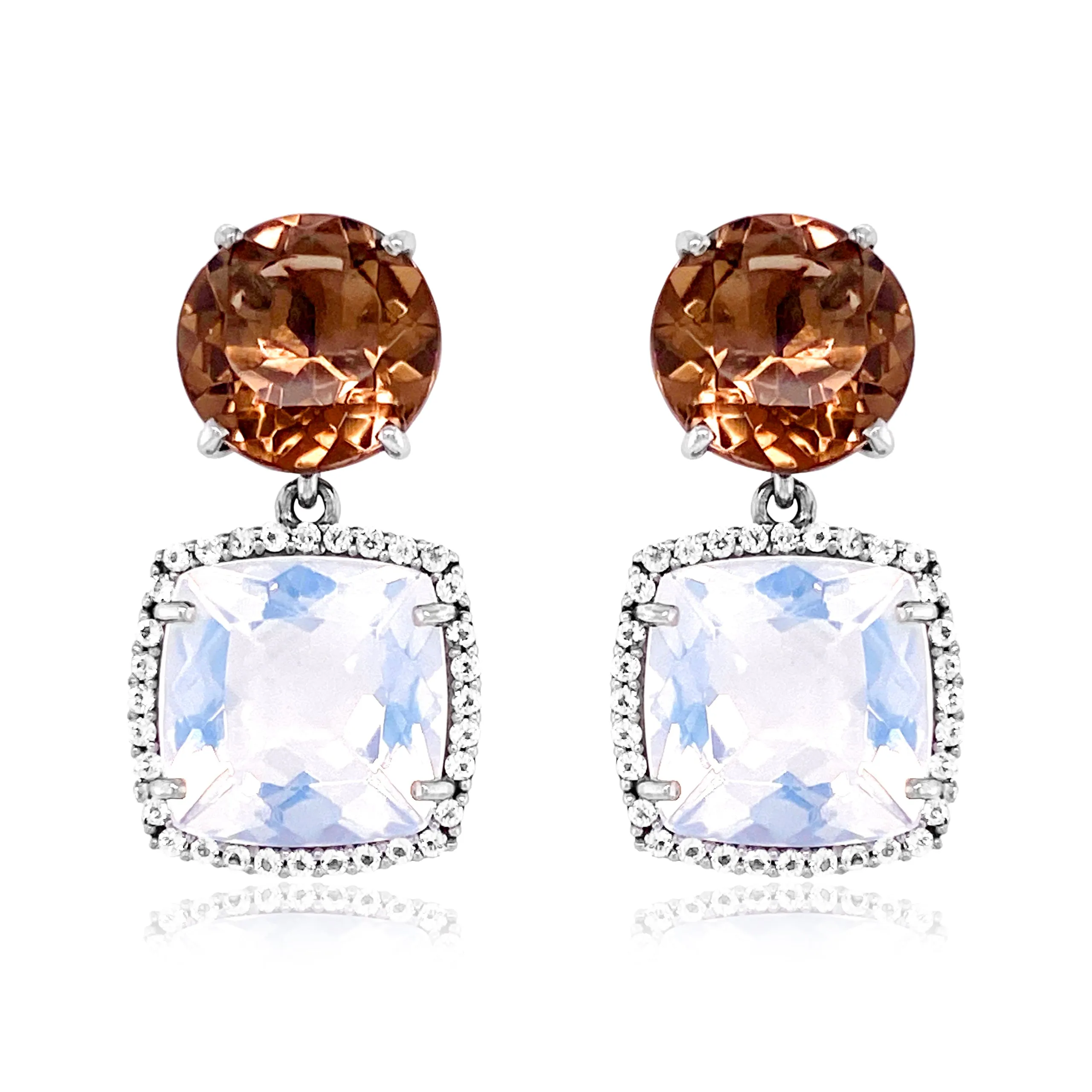 DEUX Earrings (1145) - Opal Quartz, Smoky Quartz / SS