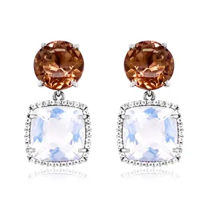 DEUX Earrings (1145) - Opal Quartz, Smoky Quartz / SS
