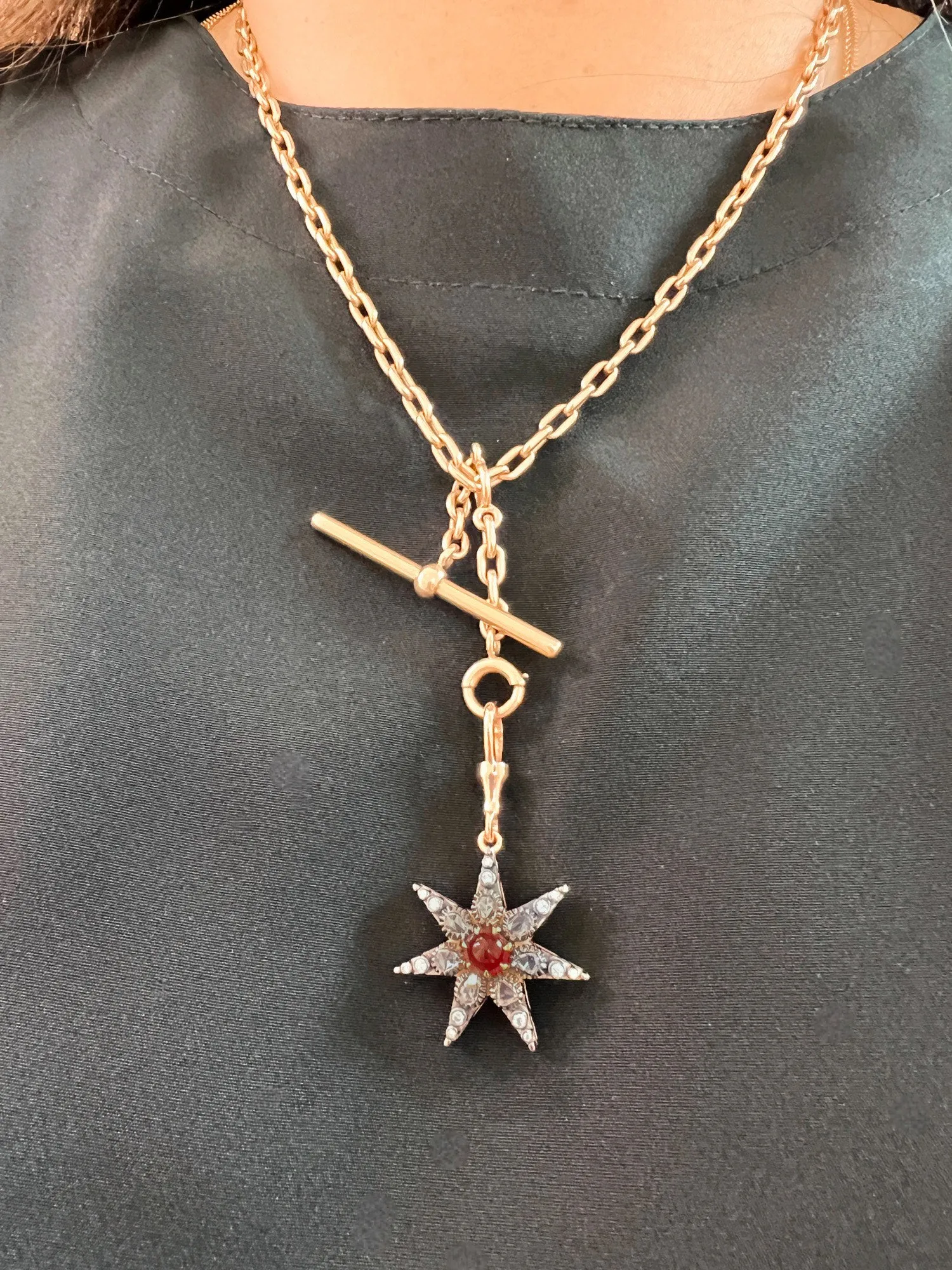 Diamond & Ruby Rose Gold Star Pendant