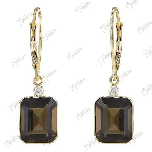 Diamond & Smoky Quartz 10x8 Leverback Earring