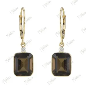 Diamond & Smoky Quartz Leverback Closure Earrings