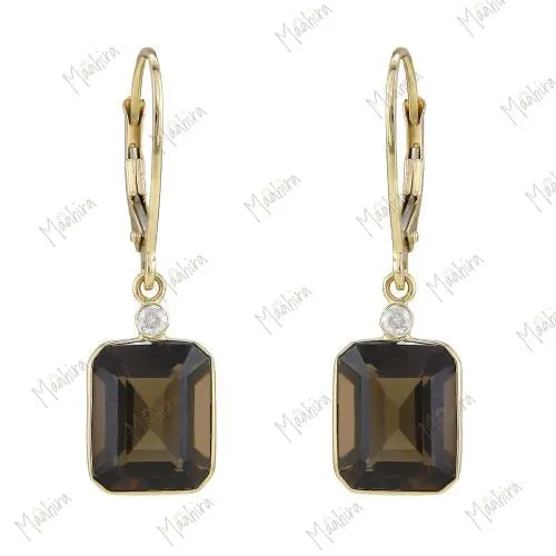 Diamond & Smoky Quartz Leverback Closure Earrings