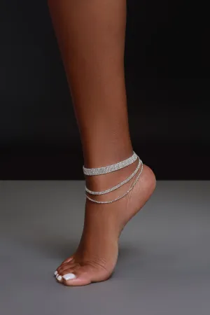 Diamond Drip Layered Rhinestone Anklet - Silver
