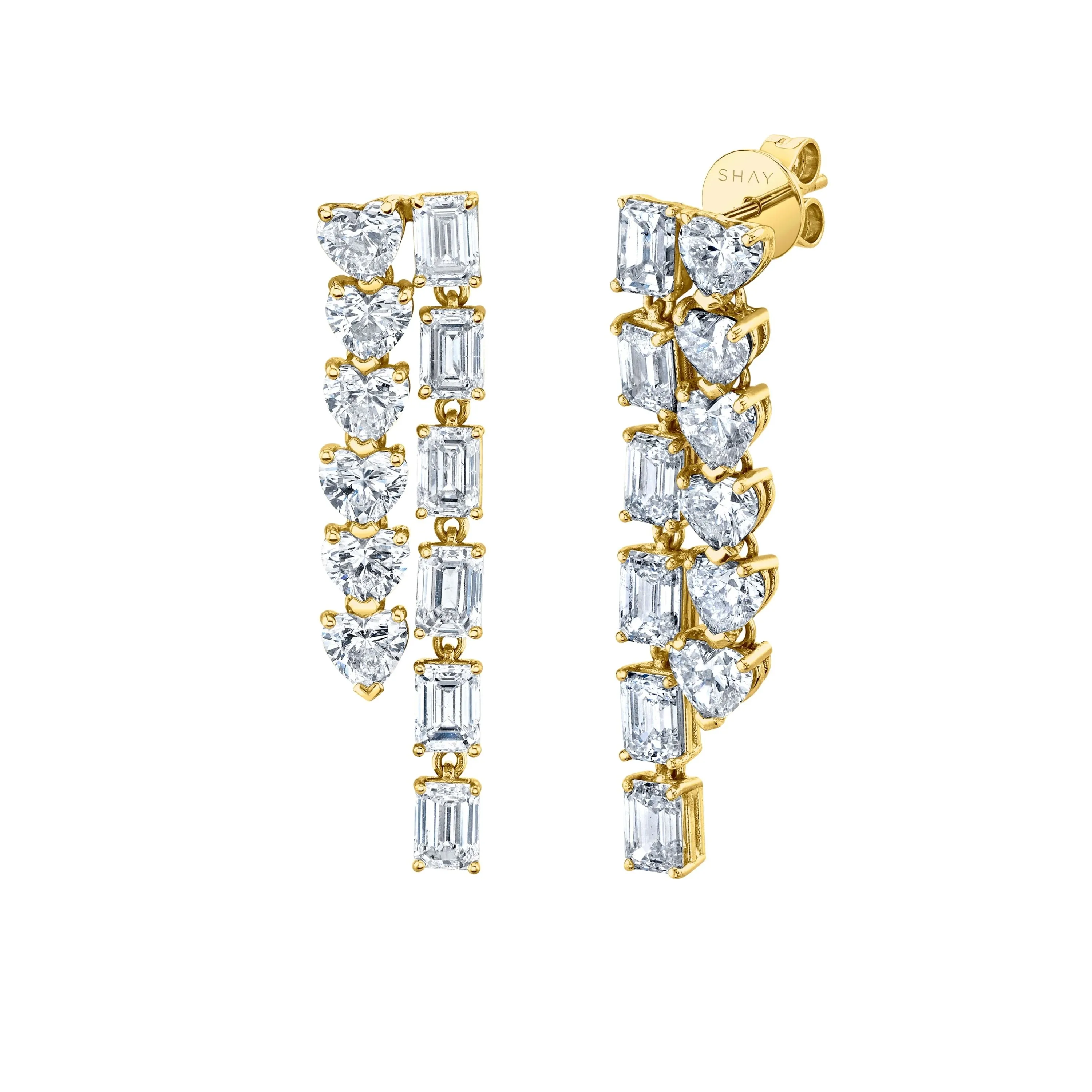 DIAMOND HEART & EMERALD WATERFALL EARRINGS
