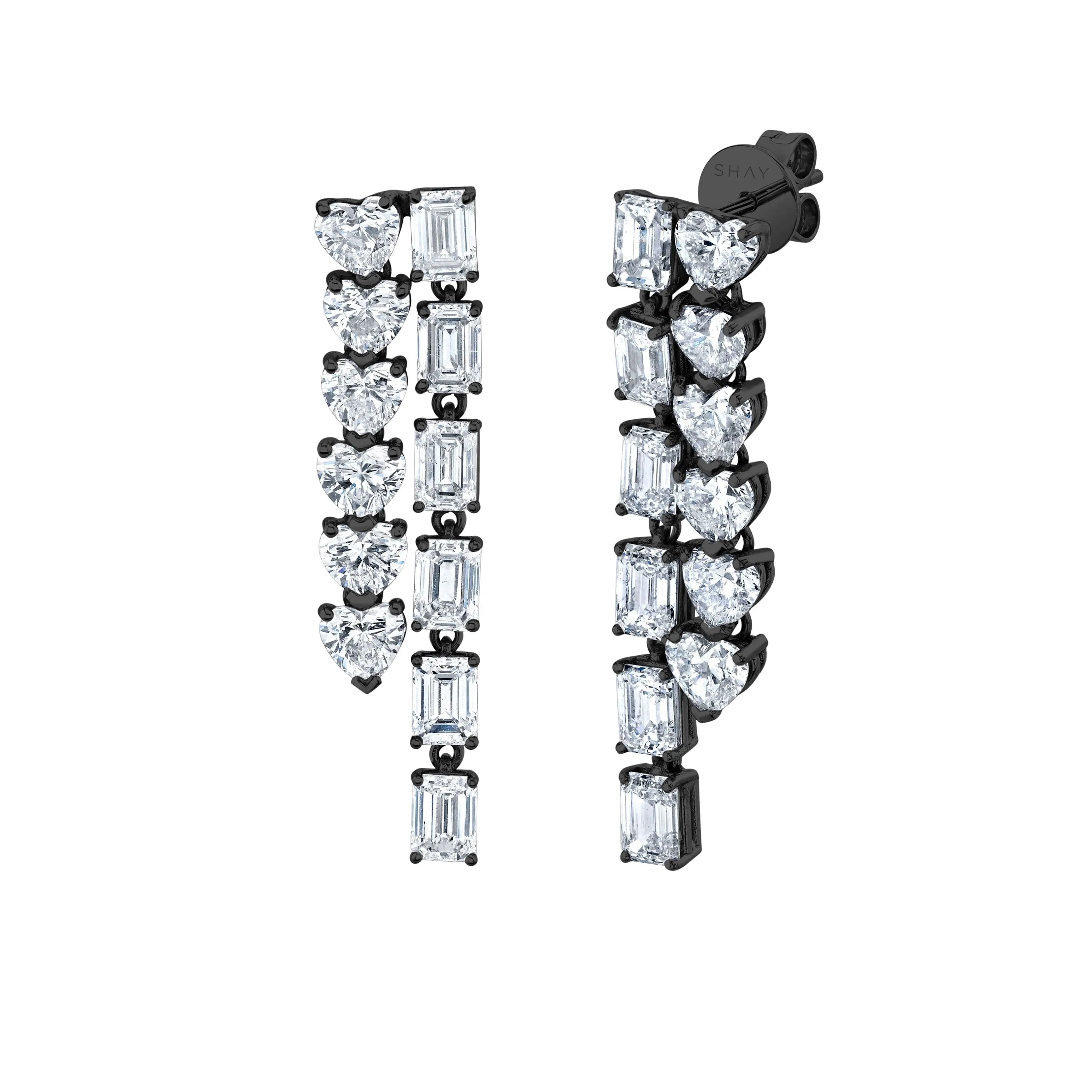 DIAMOND HEART & EMERALD WATERFALL EARRINGS