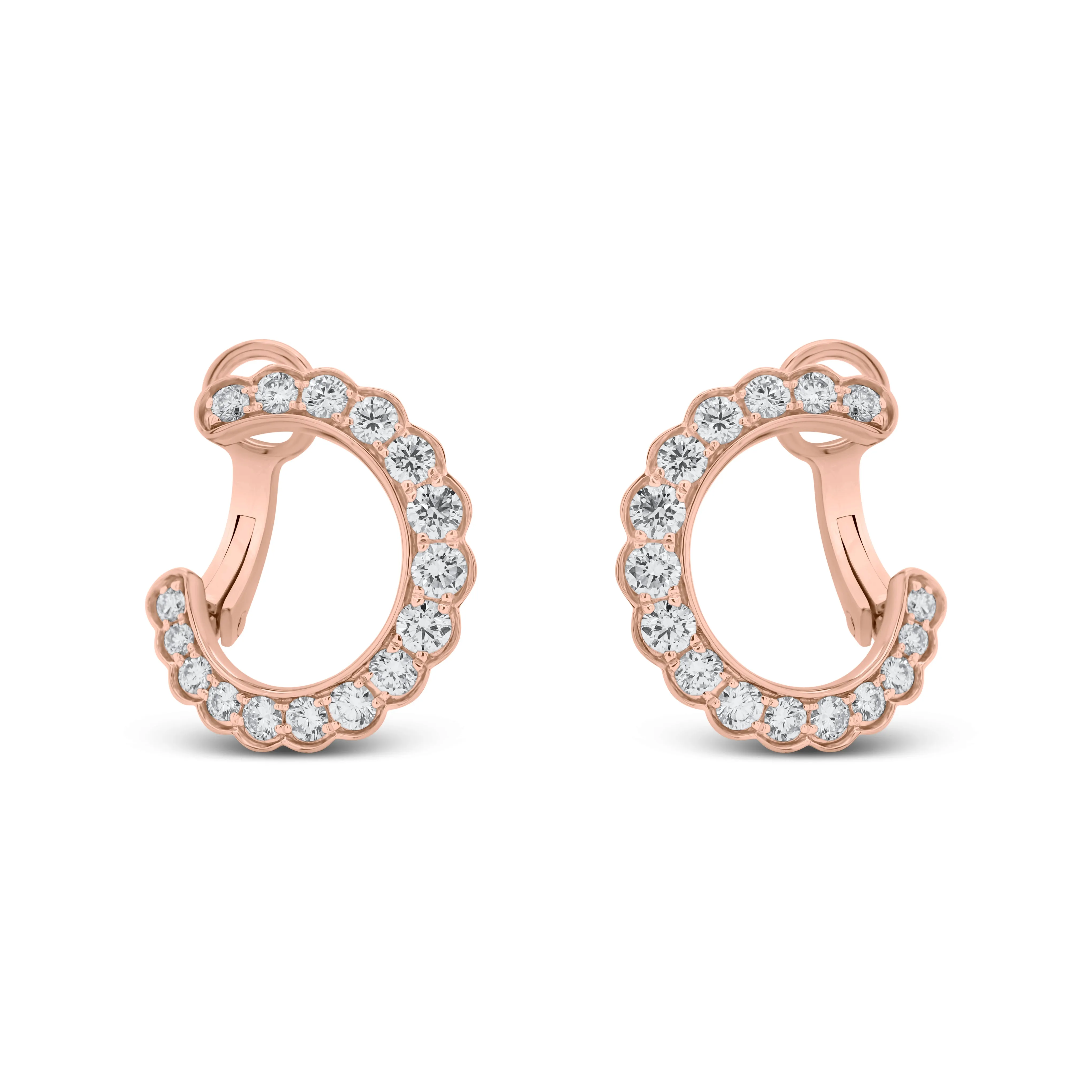 Diamond Scalloped Front-Facing Hoop Earrings